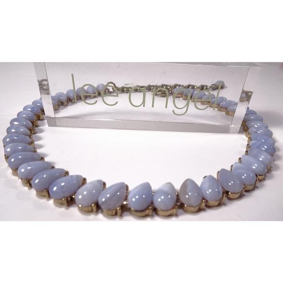 Neiman Marcus Lee Angel Matte Ocean blue Teardrop Link Short Necklace NWT 298 - Picture 1 of 10
